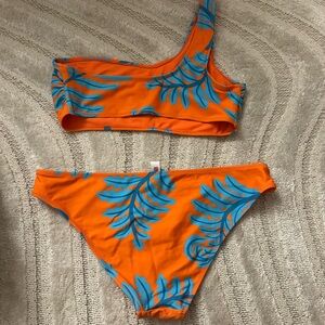 SOLID & STRIPED Kids Bikini in Vibrant Orange and Blue